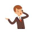 Cute businessman character, boy in a business suit talking on the phone vector Illustration Royalty Free Stock Photo