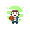 Cute businessman character holding a basket ball Royalty Free Stock Photo