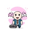 Cute businessman character holding radio