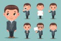 Cute businessman mascot happy support approval cartoon characters set design vector illustration Royalty Free Stock Photo