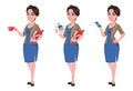 Cheerful young business woman, set of three poses.