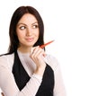 Cute businesswoman pointing with a marker