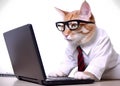 Cute busy cat with glasses. Concept of pet officer, business or office hours Royalty Free Stock Photo