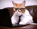 Cute busy cat with glasses. Concept of pet officer, business or office hours Royalty Free Stock Photo
