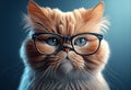 Cute busy cat with glasses. Concept of pet officer illustration. Ai generative