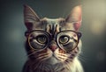 Cute busy cat with glasses. Concept of pet officer illustration. Ai generative