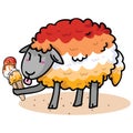 Cute butch lesbian sheep with tasty ice cream cartoon vector illustration motif set. Hand drawn isolated summer treat Royalty Free Stock Photo