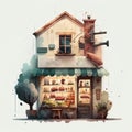 Cute butcher shop, AI generative watercolor illustration