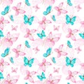 8028 Cute butterflies hand drawn watercolor seamless pattern. Animalistic design raster texture. Nursery fabric Royalty Free Stock Photo