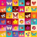 Cute butterflies ladybugs flowers nature pattern