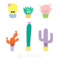 Cute cacti with different faces