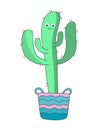 Cute cacti in flower pots collection. Vector illustration of design elements set. Royalty Free Stock Photo