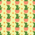 Cute cacti, flowerpots. Seamless pattern with cute cacti. Nature,spring. Cute illustration.