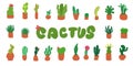 Cute cacti set in cartoon flat style in different various Royalty Free Stock Photo