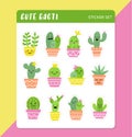 Cute cacti sticker set Royalty Free Stock Photo