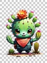 Cute cactus cartoon character isolated on transparent background illustration Royalty Free Stock Photo