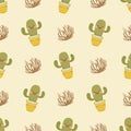 cute cactus cartoon character and tumbleweed seamless pattern Royalty Free Stock Photo