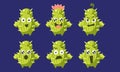 Cute Cactus Characters Set, Funny Emojis Plants with Different Emotions Vector Illustration