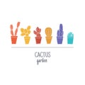 Cute cactus collection vector illustration, stickers print fabric, t-shirt design