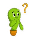 Cute cactus mascot with pointed question.