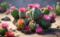 A cute cactus plants with sweet flowers illustration