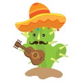 Cute cactus plays guitar vector illustration