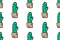 Cute cactus in pot seamless pattern. Colorful house plant in doodle style. For your fabric, textile design, wrapping Royalty Free Stock Photo