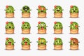 Cute cactus in a pot with various expressions set Royalty Free Stock Photo
