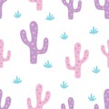 seamless pattern with cute cactus and hearts