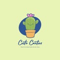 Cute cactus succulent store logo with cartoon style icon mascot