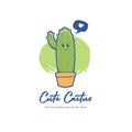 Cute cactus succulent store logo with cartoon style icon mascot template