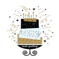 Cute cake with happy birthday wish. Modern greeting card template. Creative happy birthday background. Royalty Free Stock Photo