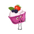 Cute cake or yogurt character falls in love with eyes hearts Royalty Free Stock Photo