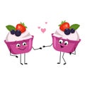 Cute cake or yogurt characters with love emotions, smile face Royalty Free Stock Photo