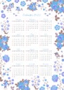 Cute Calendar Design For 2022 Year With Frame Of Light Blue Flowers And Birds