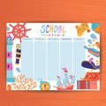Cute Calendar Weekly Planner Template. Marine Theme Illustration. Organizer and Schedule. Timetable Lesson planswith adventure