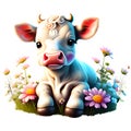 Cute calf, baby cow Generative AI clip art