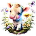 Cute calf, baby cow Generative AI clip art