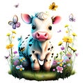 Cute calf, baby cow Generative AI clip art