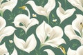 Cute calla lilies botanical illustration background. Seamless flat painting. Beautiful tribal generative ai art background Royalty Free Stock Photo