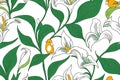 Cute calla lilies botanical illustration background. Seamless flat painting. Beautiful tribal generative ai art background Royalty Free Stock Photo