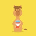 Cute Camel Drink Coffee Cartoon