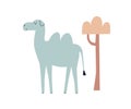 Cute camel in Scandinavian style. Adorable African jungle animal with humps. Scandi tropical exotic mammal, baby