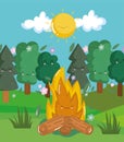 cute campfire and trees nature