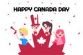 Cute Canadian People Celebrate Canada Day Flat Design Illustration