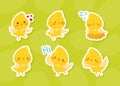 Cute Canary Cartoon Yellow Bird Vector Sticker Set Royalty Free Stock Photo
