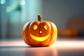 smile halloween lantern pumpkin face decoration funny holiday isolated orange background. Generative AI. Royalty Free Stock Photo