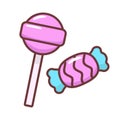 Cute candy and lollipop vector illustration in cartoon style