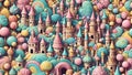 cute candyland in pastel colours, with lolipops castle