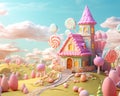 cute candyland in pastels with lollipops.